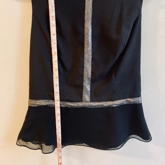 Black Blouse, Silver Detail, Sleeveless Fitted Top, Flared Bottom, Size S - Picture 9 of 9